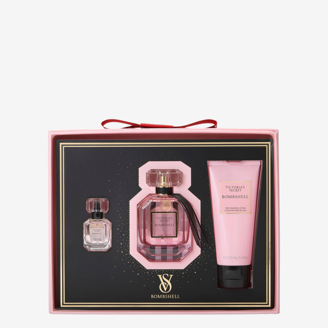 Victoria’s Secret Bombshell Gift Set – 3 Pieces (Eau de Parfum, Mini Perfume & Lotion)