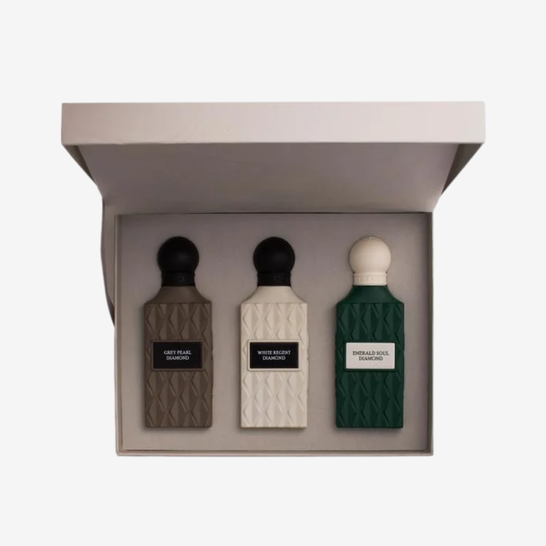 Grey Box – Ibrahim Al-Qurashi Diamond Collection unisex (3 × 75ml)