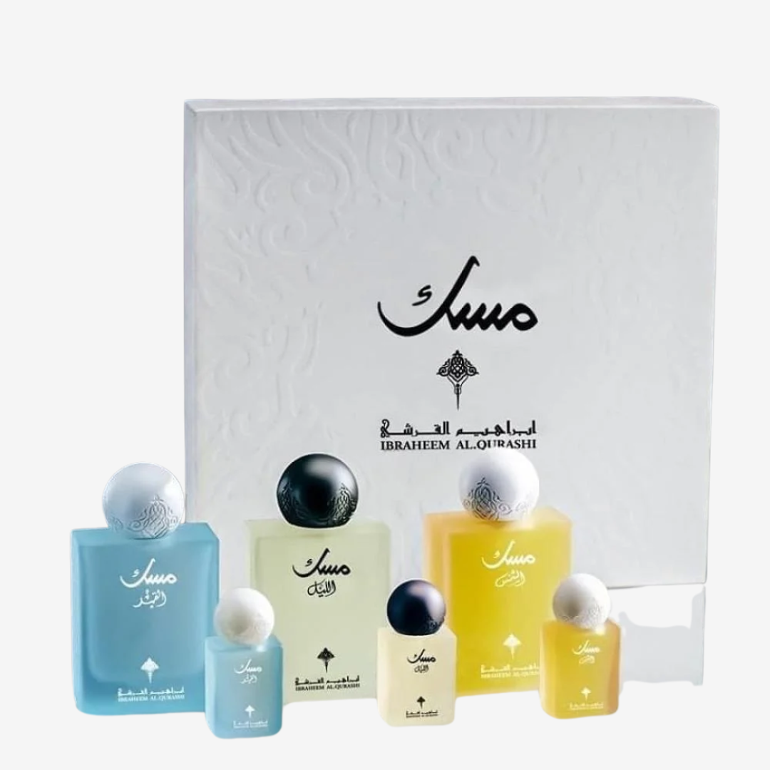 Musk Collection by Ibrahim Al Qurashi – Sun, Night & Dawn (3×75ml) + Mini Musk Box (3×10ml)